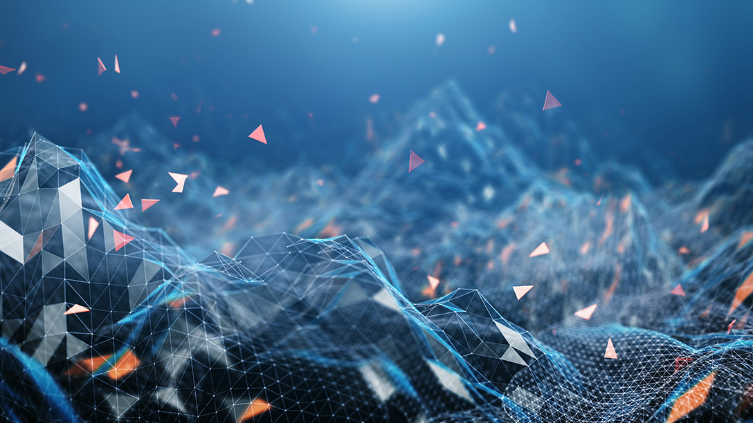 Luci e connessioni su sfondo blu.