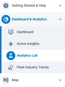 A screenshot of MyGeotab menu with different dropdowns