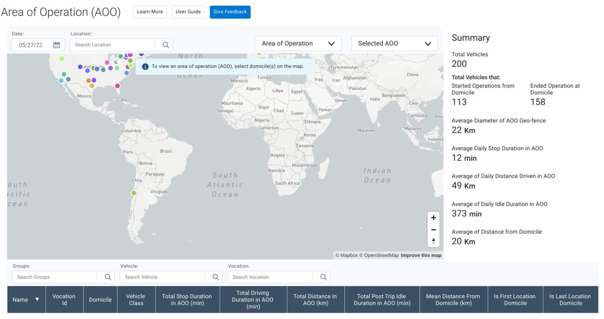 Area of operations screenshot from the Geotab Analytics Lab