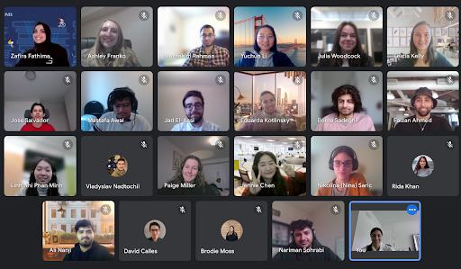 screenshot of interns during the virtual meetings for the Intern Innovation Challenge awards ceremony.