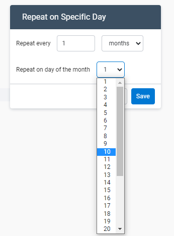 Maintenance Reminder Edit page - Repeat on day of the month