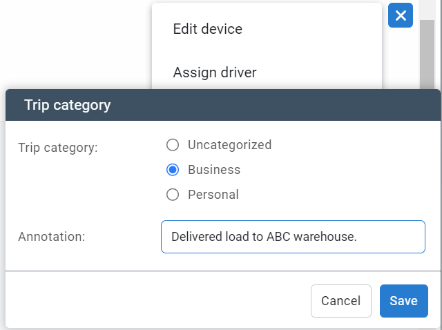 Trips History page - Change category