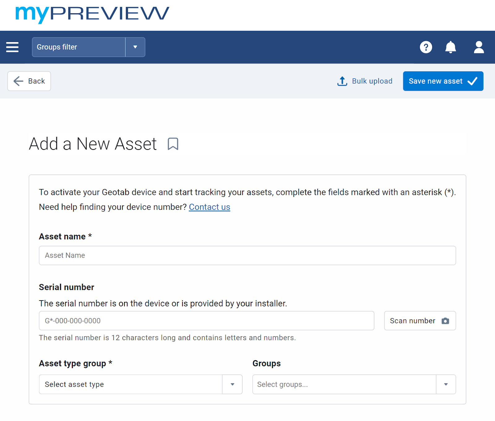 Use this page to add your new asset.
