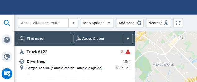 The latitude and longitude of an asset in the asset card when an address is not available