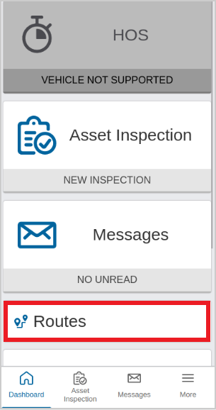 Routes tab on the Drive App