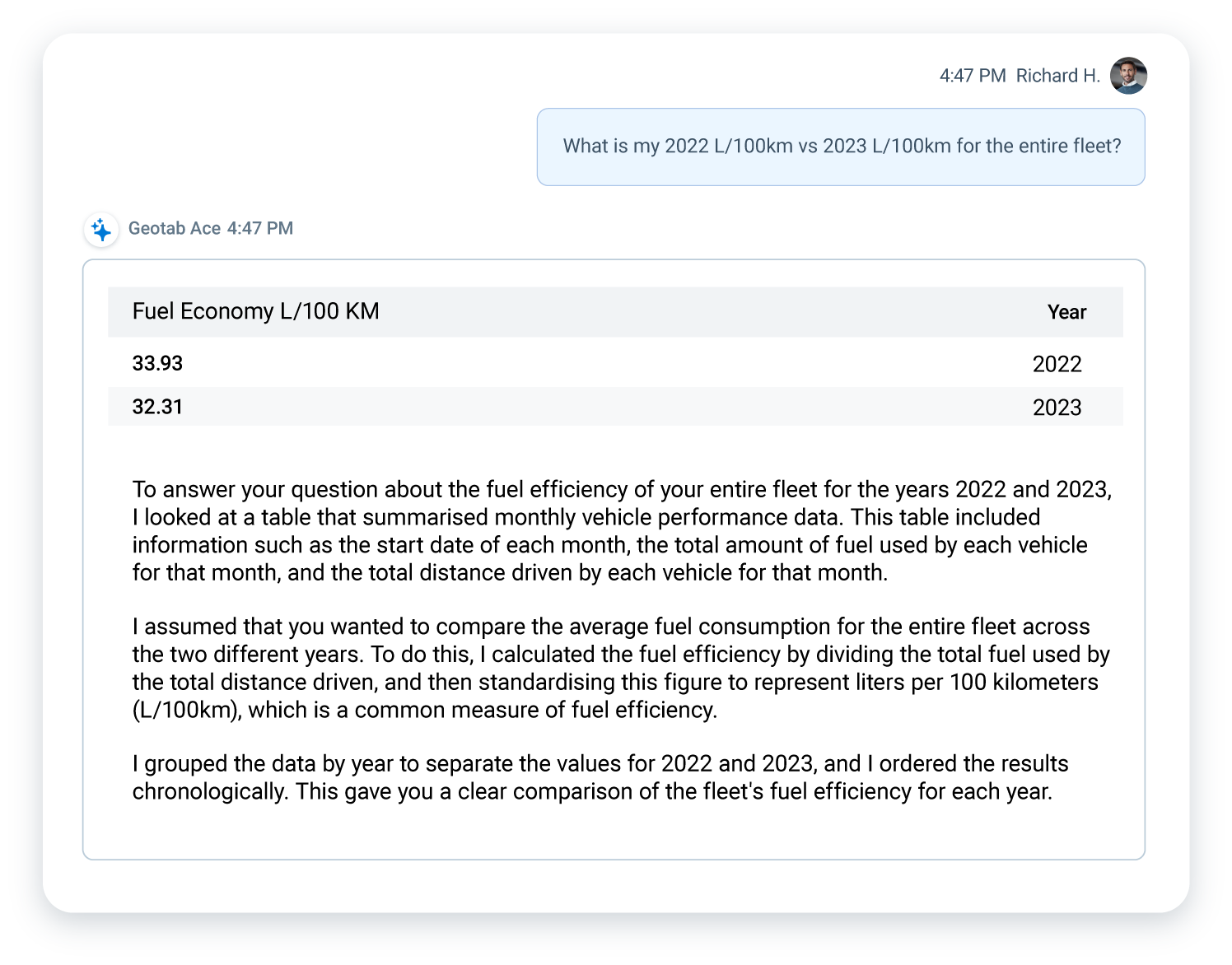 Geotab Ace fuel prompt