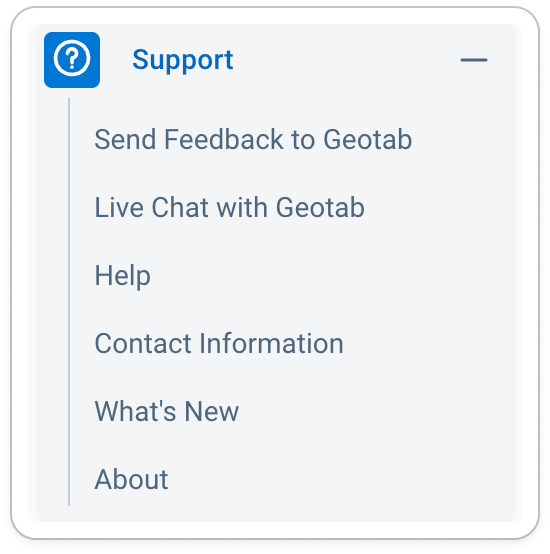 MyGeotab Support from main menu
