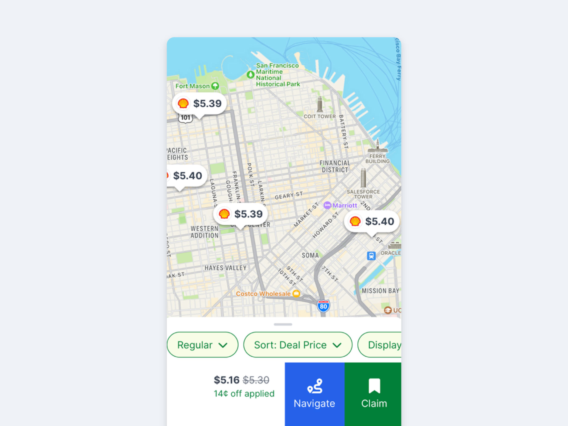 Screenshot of an AtoB fuel map