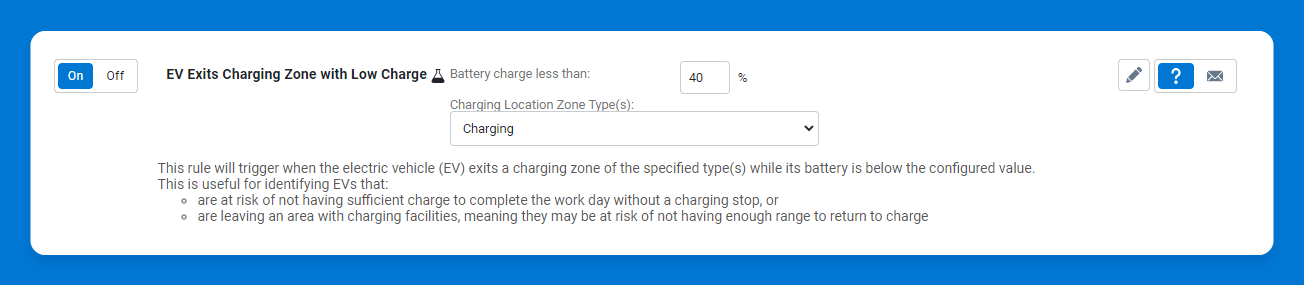 MyGeotab EV charging zone alert
