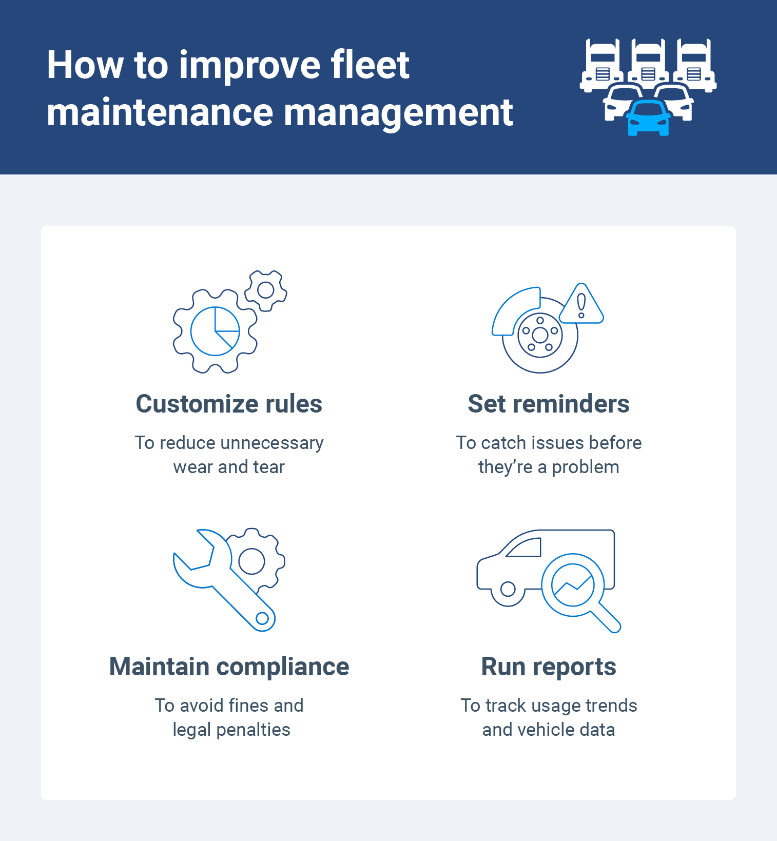 How to improve fleet maintenance by frequently customizing rules and reminders and running reports.