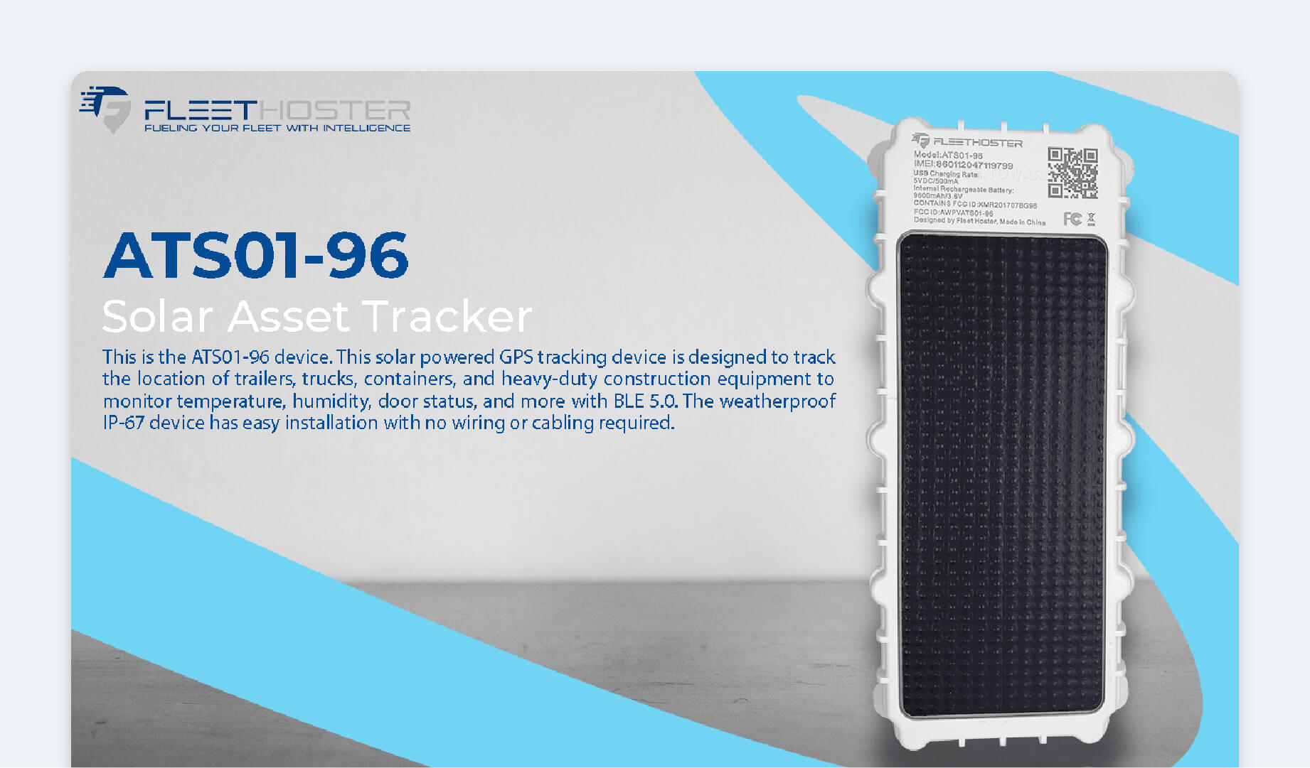 A photo of Fleet Holster's solar asset tracker.