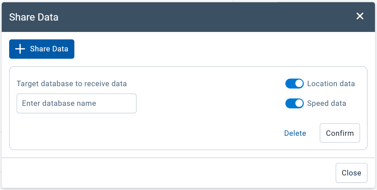 New Share Data dialogue box with the Rate plan dropdown menu removed