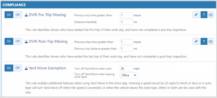 Complaince settings screen