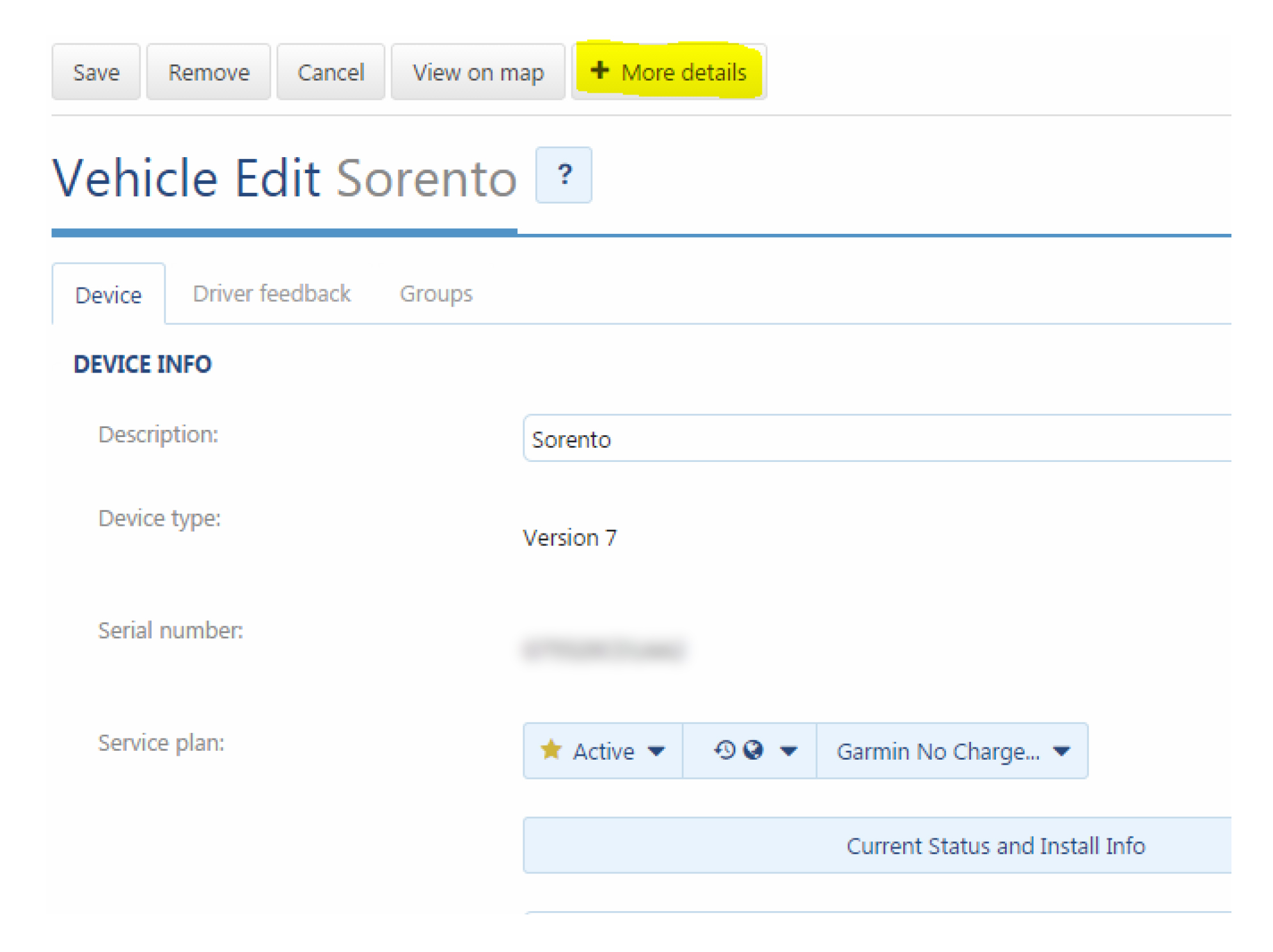 vehicle edit dashboard in mygeotab