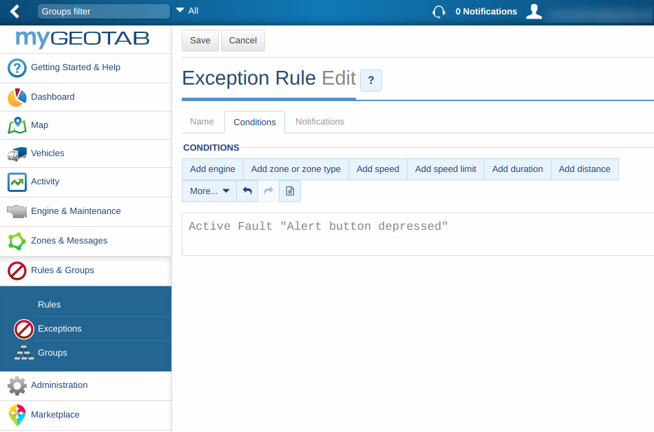 mygeotab exception rule