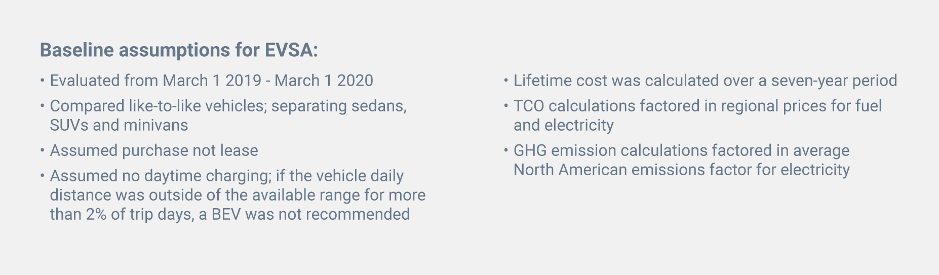 EVSA baseline assuptions