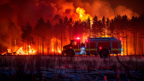 Image of forest fires and emergency vehicles