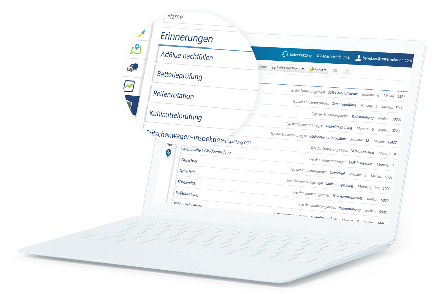User Interface der Geotab Truck Solution for Europe