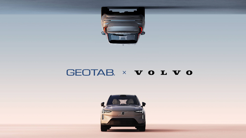 Volvo Car with Geotab and Volvo Logo