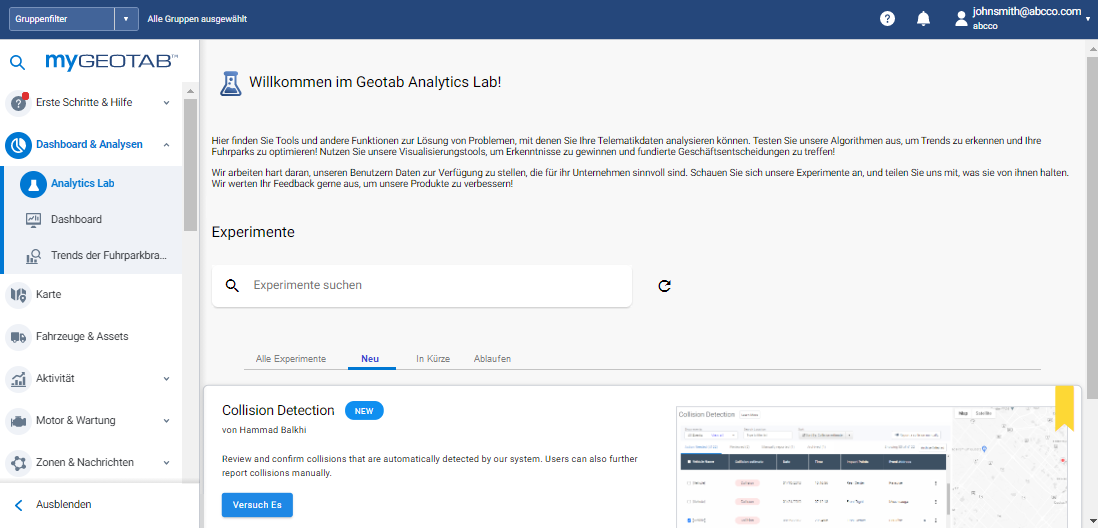 Desktopansicht Analytics Lab