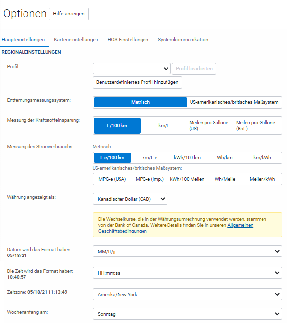 Desktopansicht Optionen