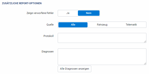 Desktopansicht Report Optionen