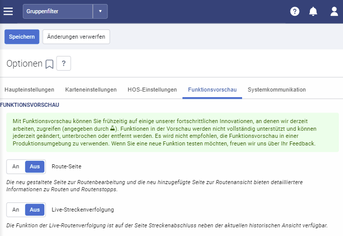 Neue Möglichkeit zur Nutzung der Funktionsvorschau