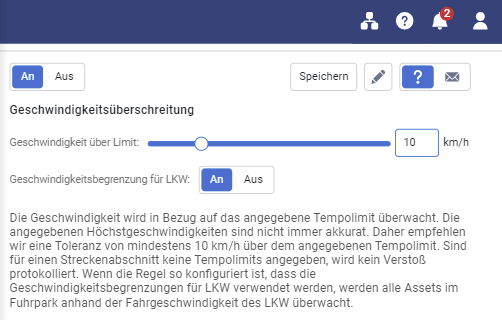 Option zur Anwendung von Geschwindigkeitsbegrenzungen für Lkw auf Geschwindigkeitsregeln 