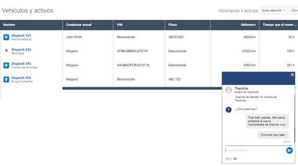Pantalla de Vehículos y Activos
