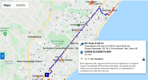 Imagen de mapa con información de vehículo