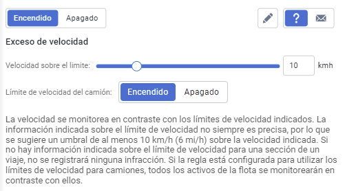 Opción de aplicar los límites de velocidad para camiones a la regla de exceso de velocidad