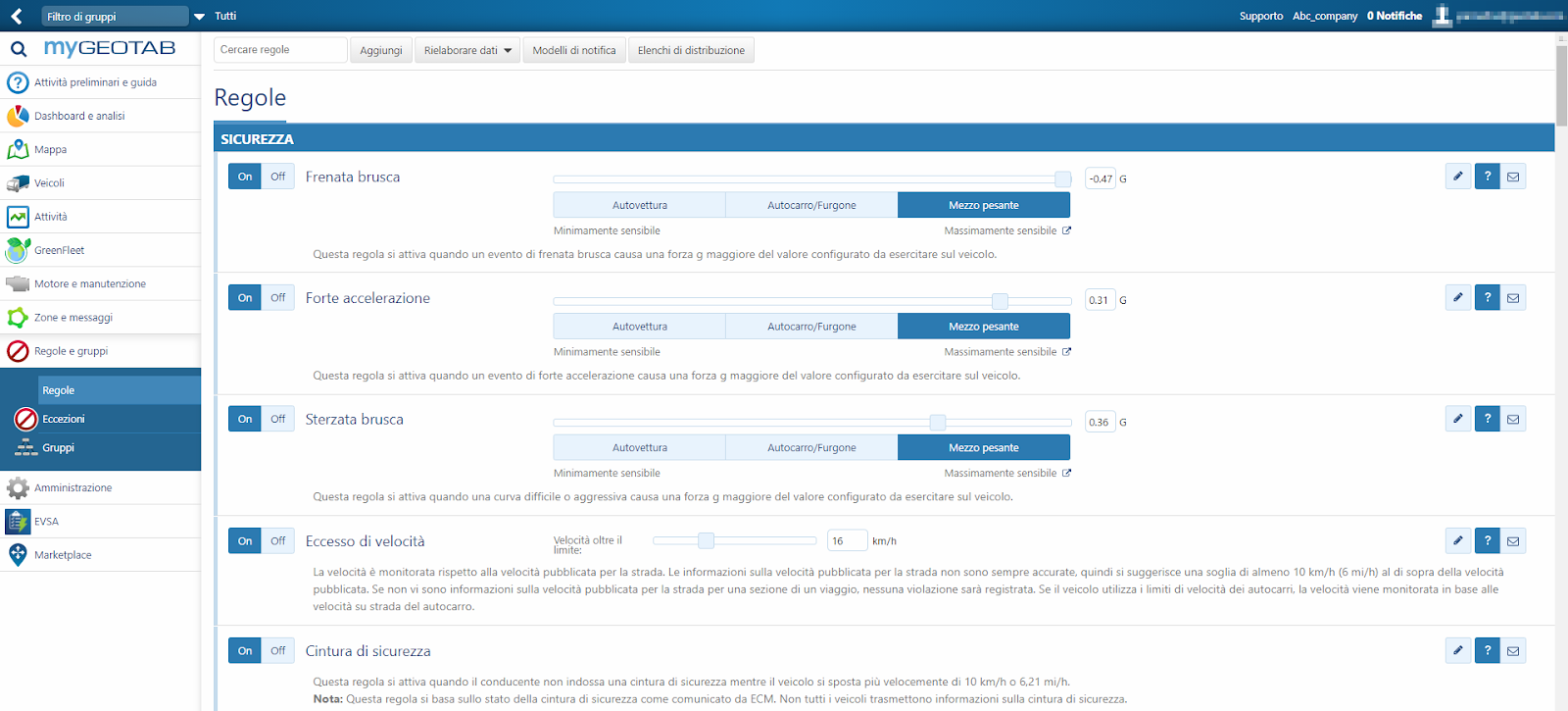 Immagine di MyGeotab sulle Regole
