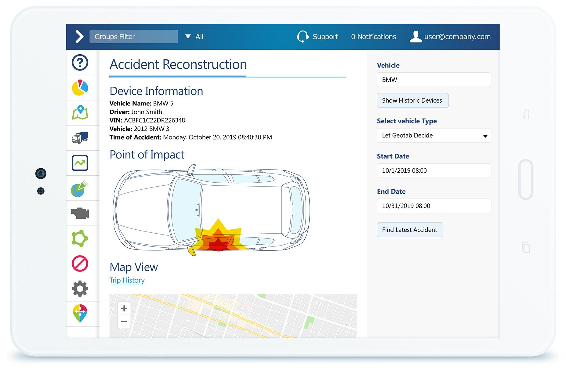 Automatic point of impact reconstruction