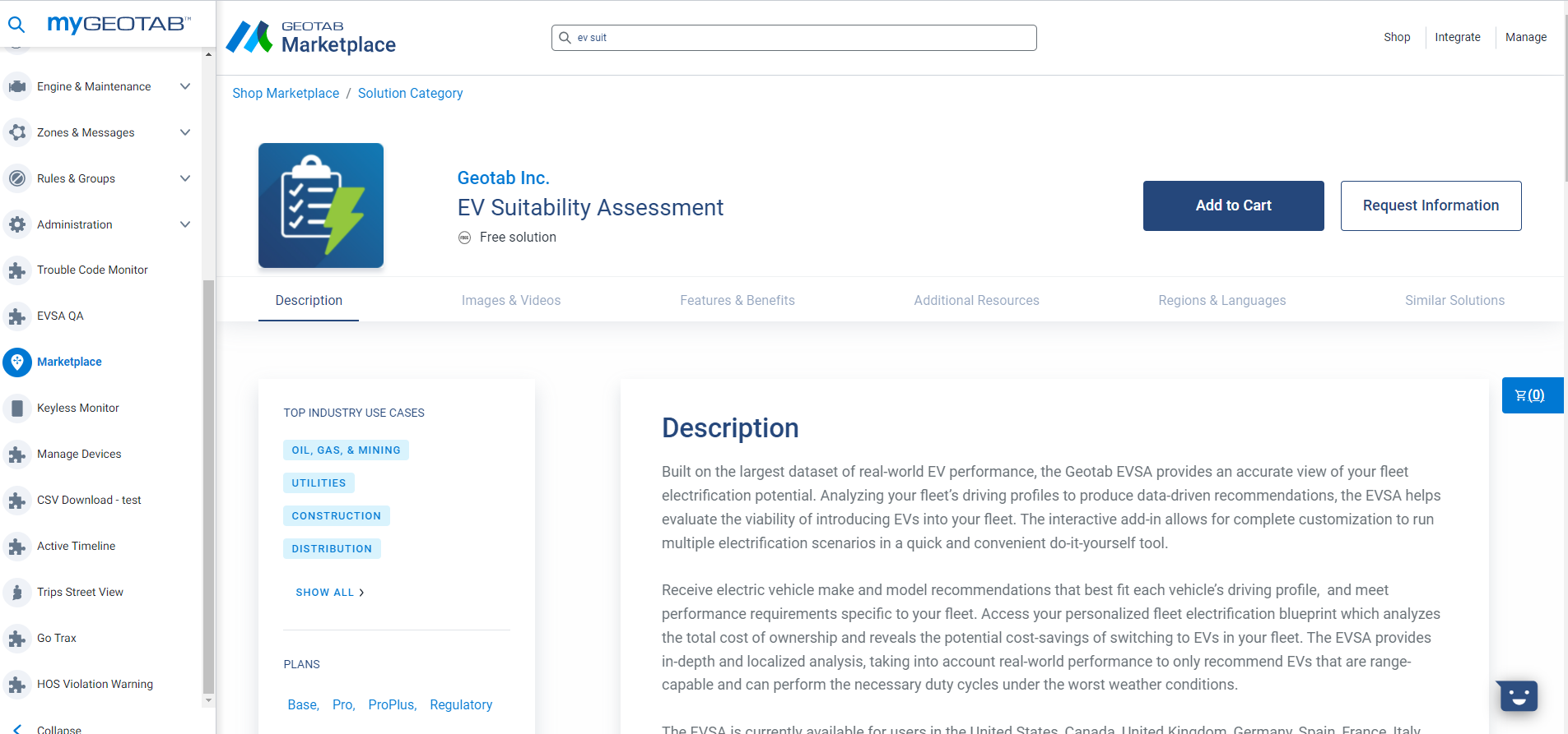 marketplace EVSA page screenshot