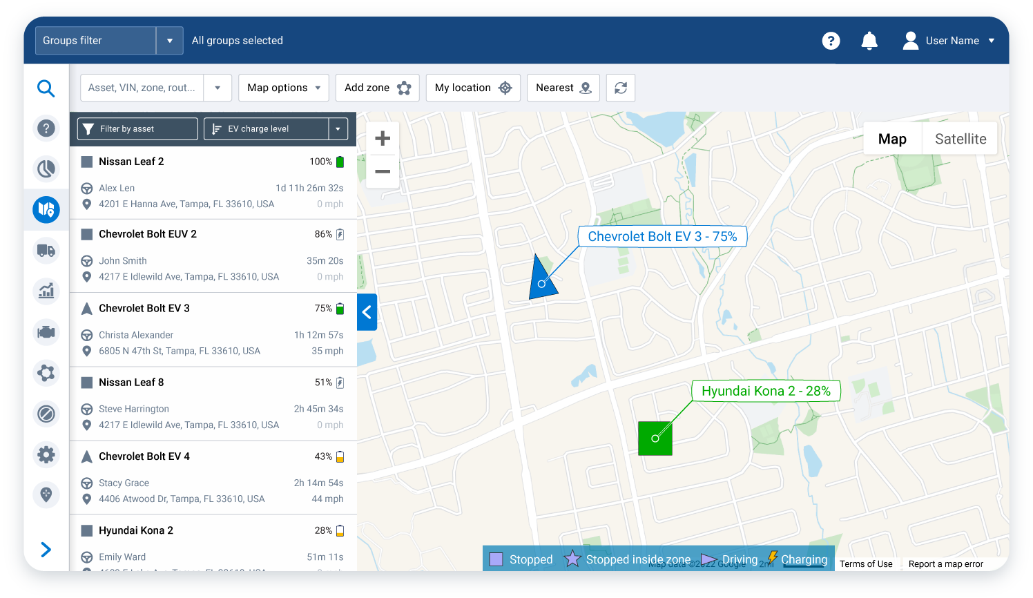 MyGeotab electric vehicle map