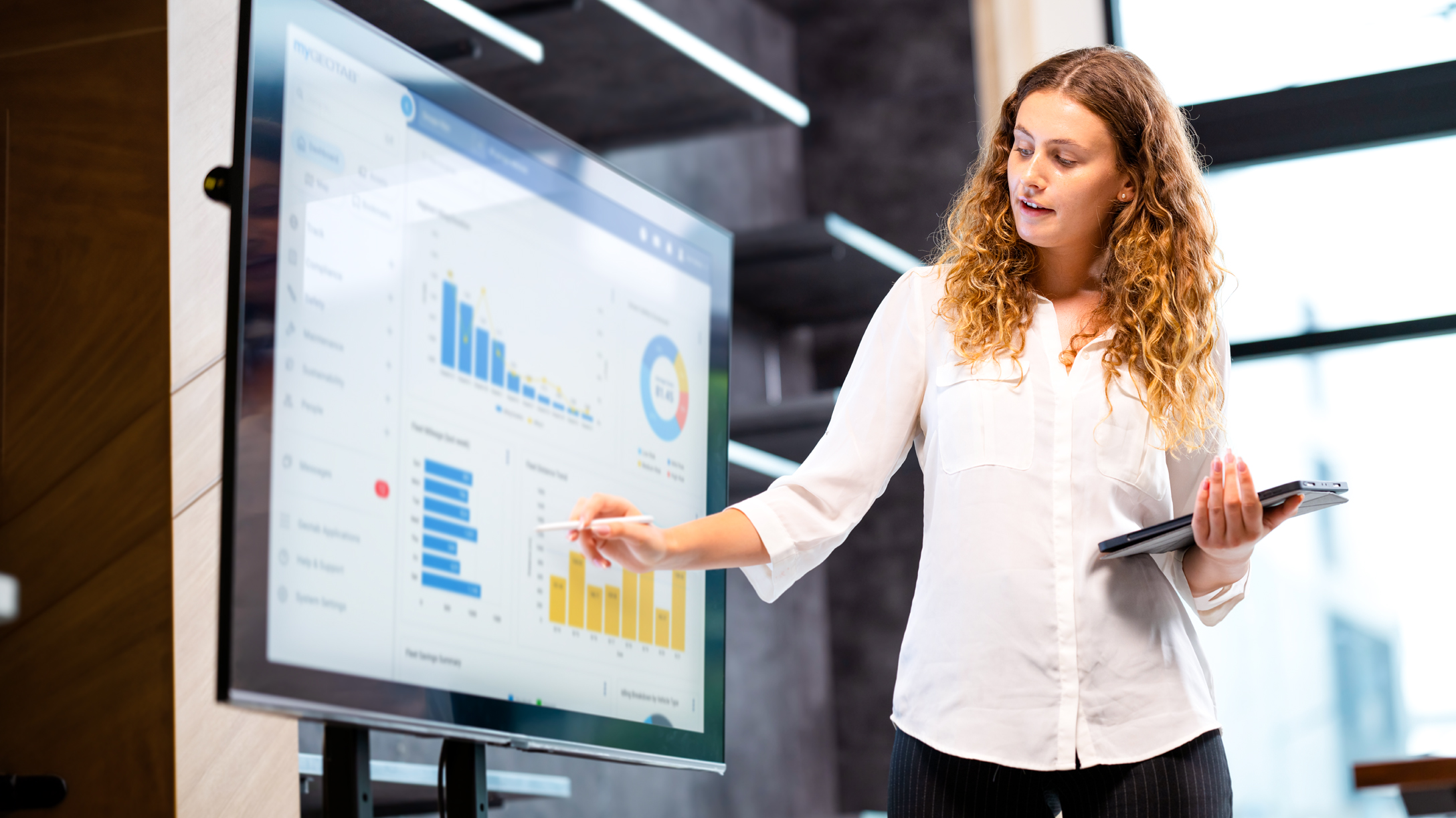 Geotab's dashboard presented on a screen